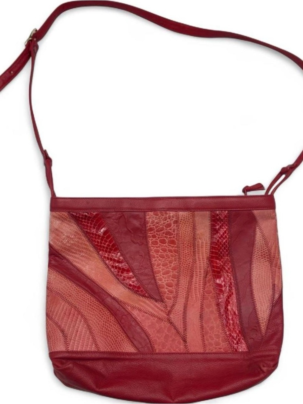 Vintage Red Patchwork Leather Crossbody Bag